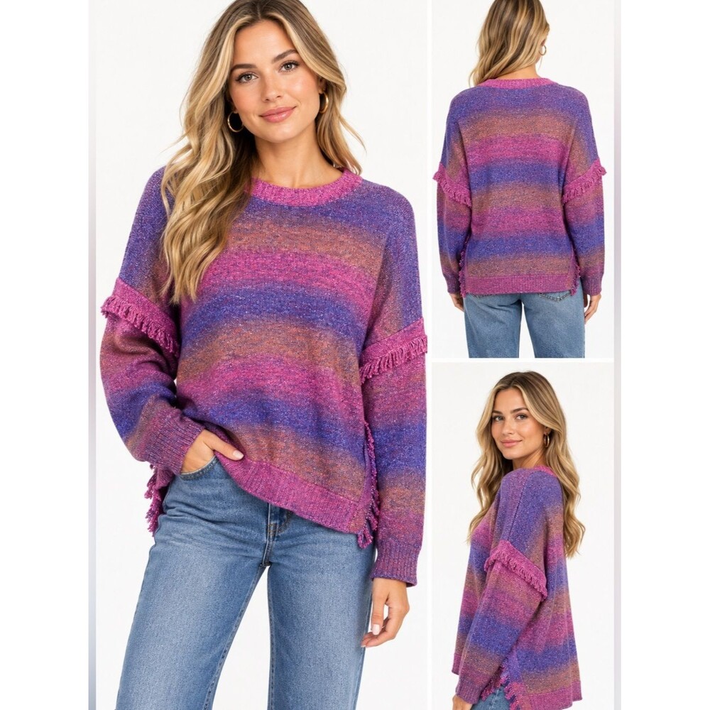 CENTRAL PARK WEST Swift Fringe Sweater Featuring a Multicolor Design